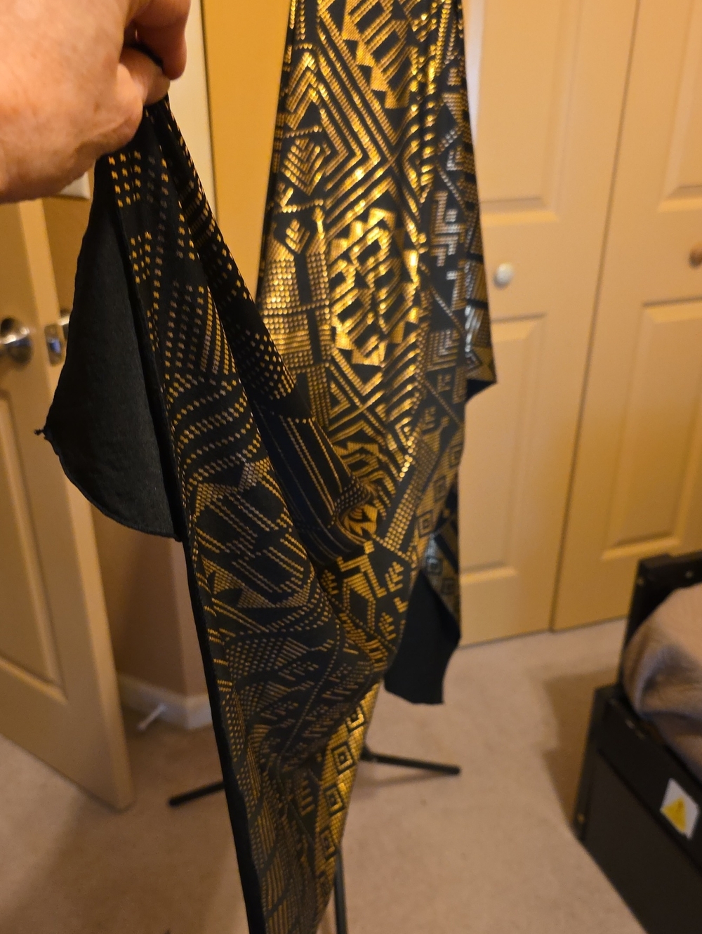 Black and Gold Geometric Satin Scarf - Women Accessories